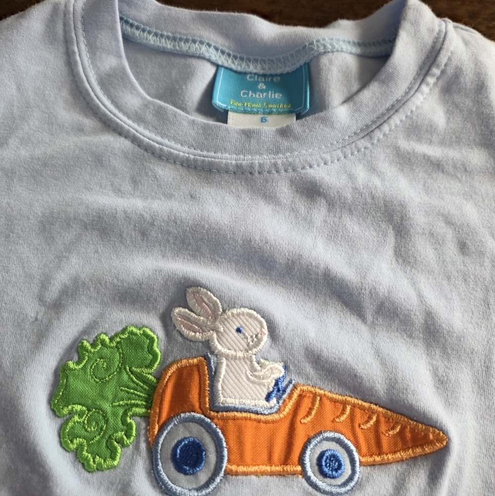 Claire & Charlie Blue Kids Bunny Carrot Easter Shirt 6 - Picture 6 of 6
